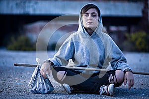 Woman with Hobo Stick photo
