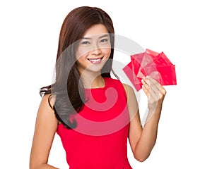 Woman hold with lucky pocket money