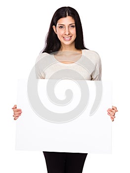 Woman hold with white banner