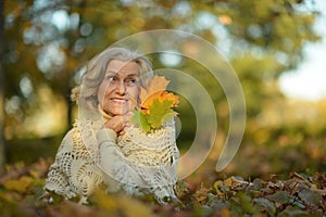 Woman holding autumn leaves