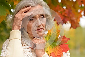 Woman holding autumn leaves