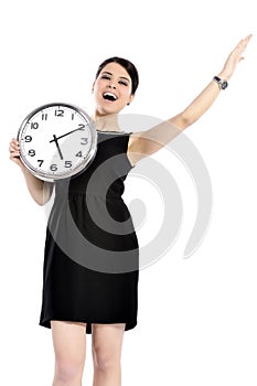 Woman holding big clock