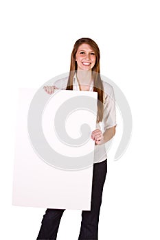 Woman Holding a Blank Sign