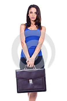 Woman is holding a briefcase