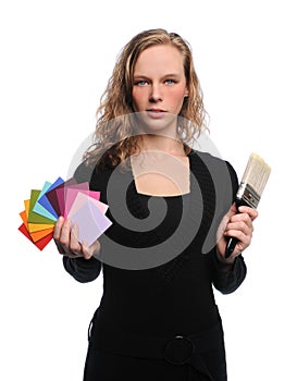 Woman Holding Brush and Color Swatches