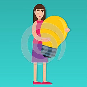 Woman holding bulb lamp for idea business concept vector illustration