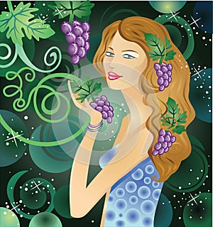 Woman holding bunch of grapes