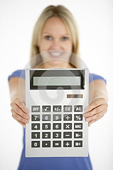 Woman Holding Calculator