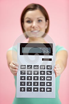 Woman Holding Calculator