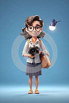 Woman Holding Camera With Light Above Her Head. Generative AI.