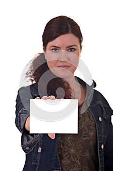 Woman holding card