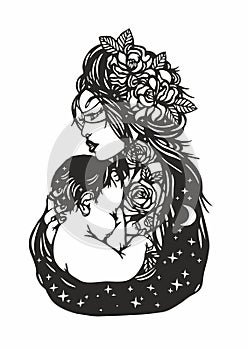 Woman holding a child. vector. Mothers Day