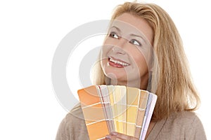 Woman holding color chart