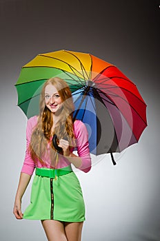 Woman holding colourful umbrella