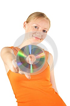 Woman holding compact disk