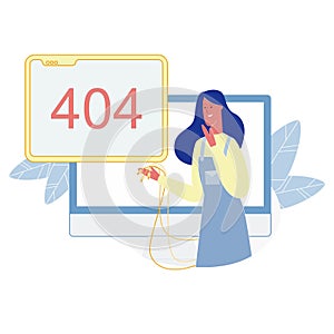 Woman Holding Computer Wires in Hand 404 Error