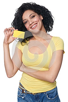 Woman holding credit card