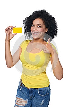 Woman holding credit card