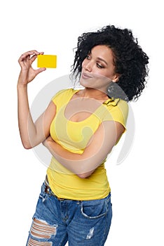 Woman holding credit card