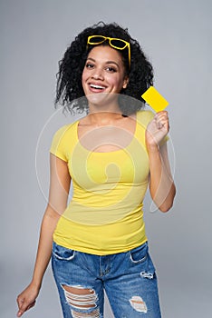 Woman holding credit card