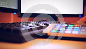 Woman holding credit card on the table at keyboard