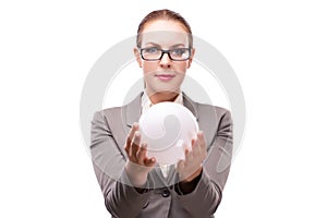 The woman holding crystall ball isolated on white