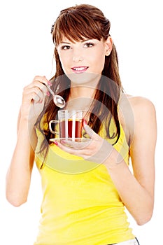 Woman holding cup of tea