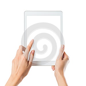 Woman holding digital tablet
