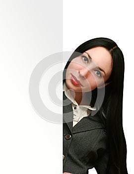 Woman holding empty billboard