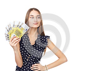 Woman holding euro money