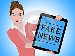 Woman Holding Fake News Tablet 3d Illustration