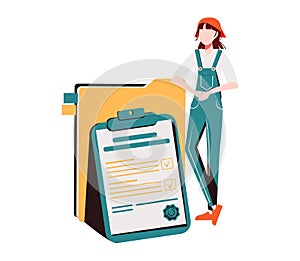 Woman holding folder with document. Concept of file download, data storage, cloud computing service