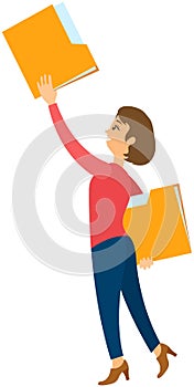 Woman holding folder with document. Concept of file download, data storage, cloud computing service
