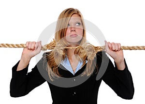 Woman Holding Frayed Rope