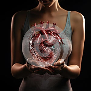 Woman Holding Glowing Artificial Heart