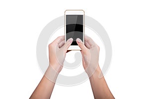 Woman holding a gold mobile phone