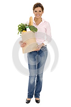 Woman holding grocery bag