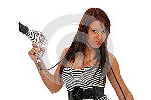 Woman holding hairdryer