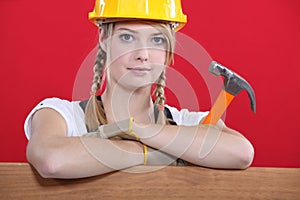 Woman holding a hammer