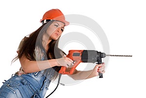 Woman holding hammer drill