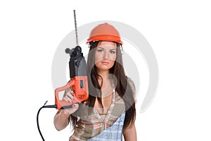 Woman holding hammer drill