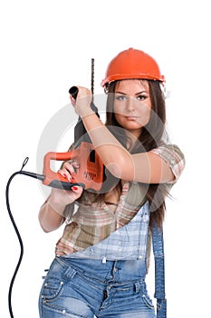 Woman holding hammer drill