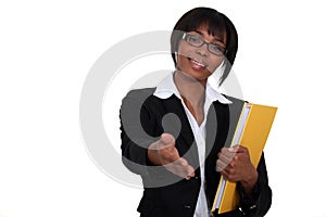 Woman holding hand out