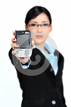 Woman holding Handphone (Focus on Screen)