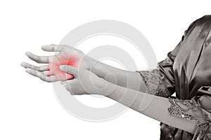 Woman holding her hand, Pain concept