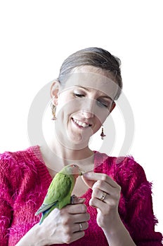 Woman holding her parrot