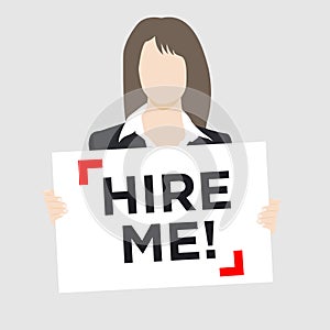 Woman holding Hire Sign