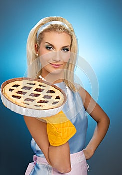 Woman holding hot italian pie