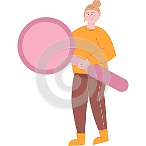 Woman holding huge magnifying glass vector icon