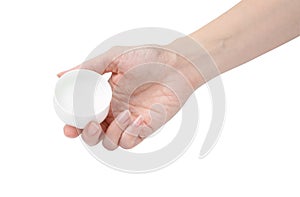 Woman holding jar of petroleum jelly on white background, closeup